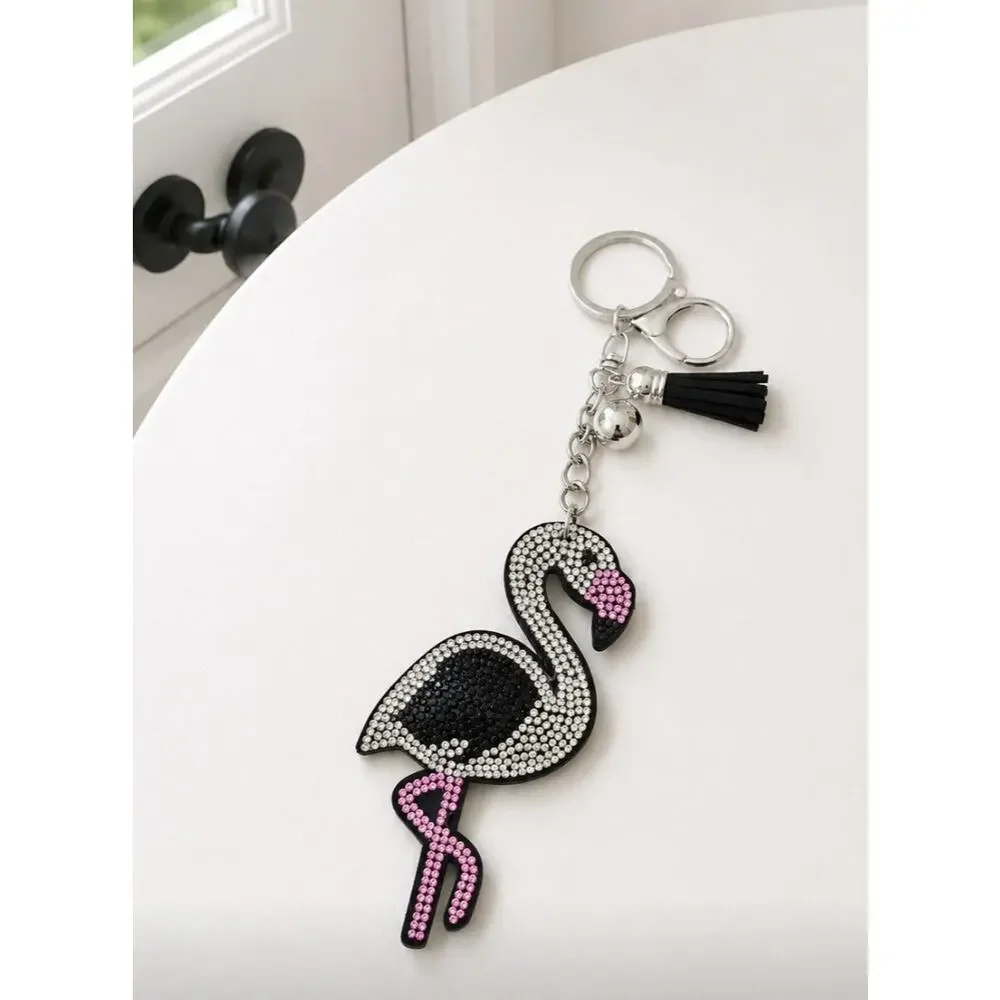 Rhinestone Blaxk Flamingo Bag charm Key Chain New